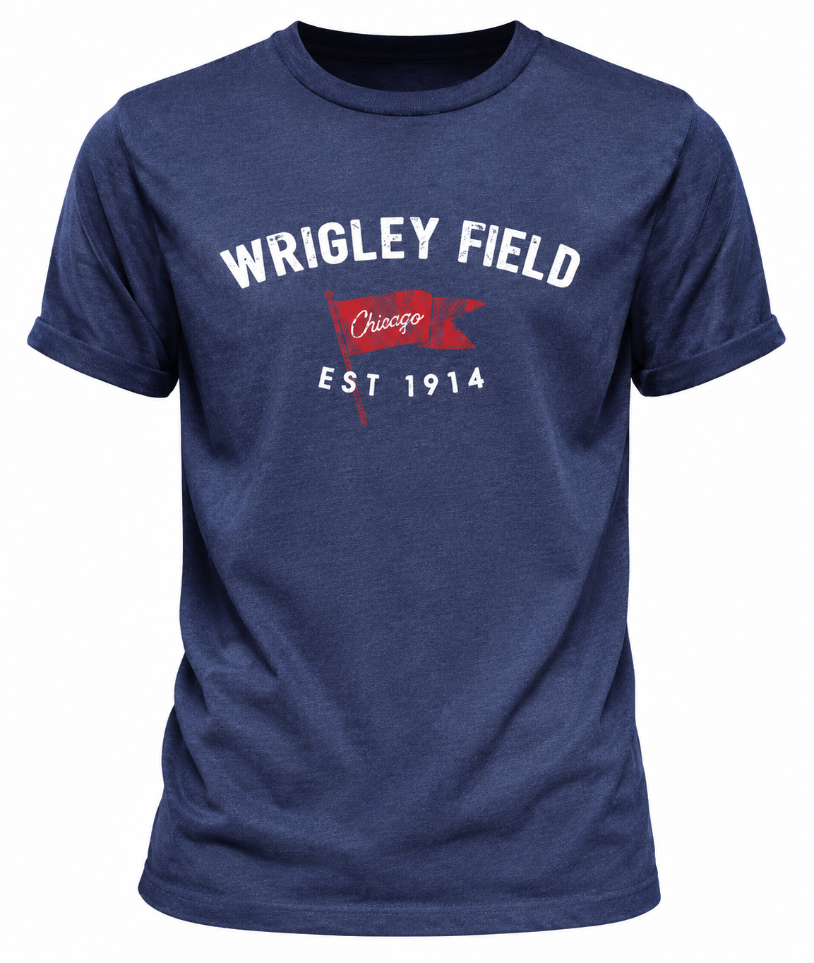 Men's Wrigley Field Brushcraft Est. Flag Short Sleeve Tee-Heather/Navy