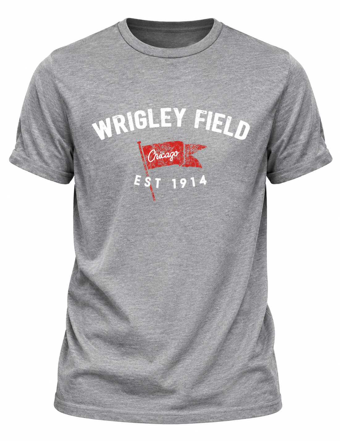 Men's Wrigley Field Brushcraft Est. Flag Short Sleeve Tee-Heather/Grey