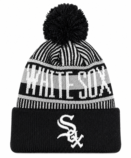 Youth Chicago White Sox New Era Junior Knitstripe Black Cuffed Pom Knit Hat