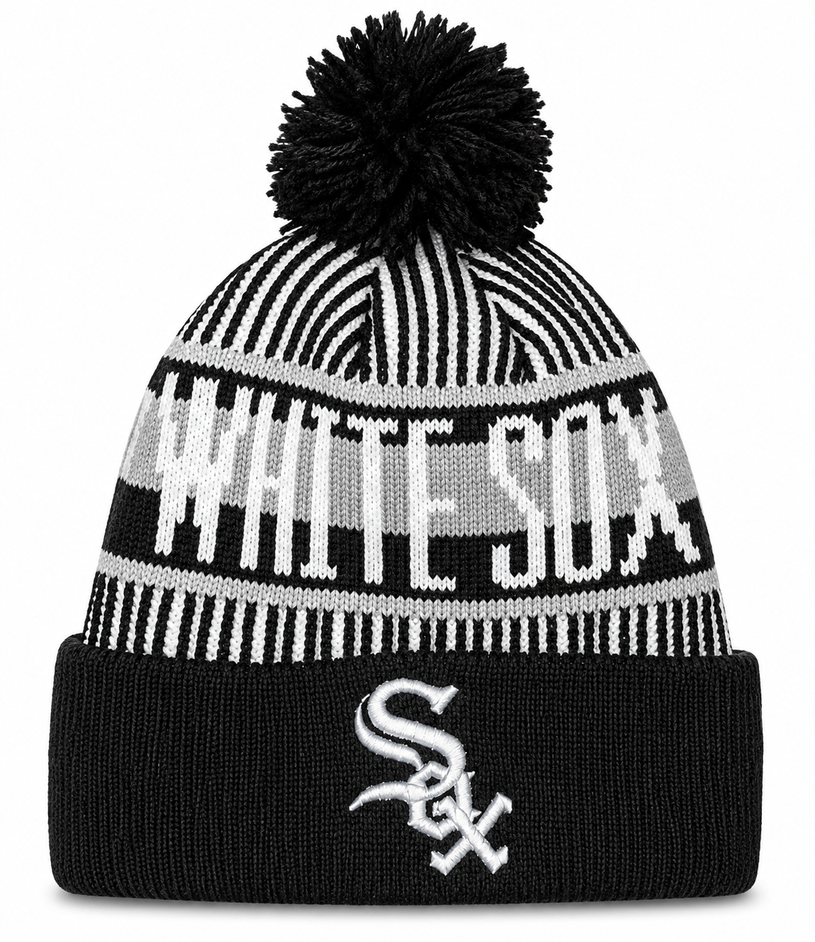 Child Chicago White Sox New Era Junior Knitstripe Black Cuffed Pom Knit Hat