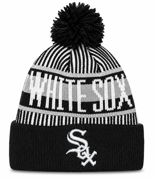 Child Chicago White Sox New Era Junior Knitstripe Black Cuffed Pom Knit Hat