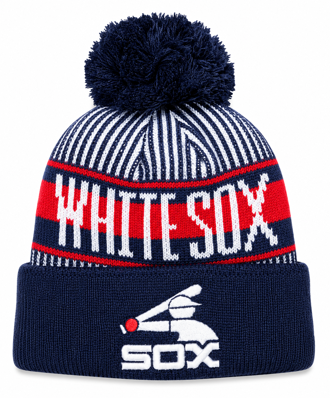 Youth Chicago White Sox New Era Junior Cooperstown Collection Knitstripe Navy Cuffed Pom Knit Hat