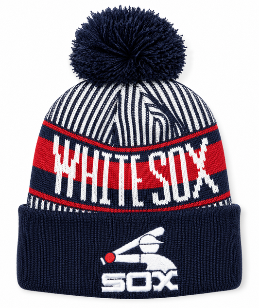 Child Chicago White Sox New Era Junior Cooperstown Collection Knitstripe Navy Cuffed Pom Knit Hat