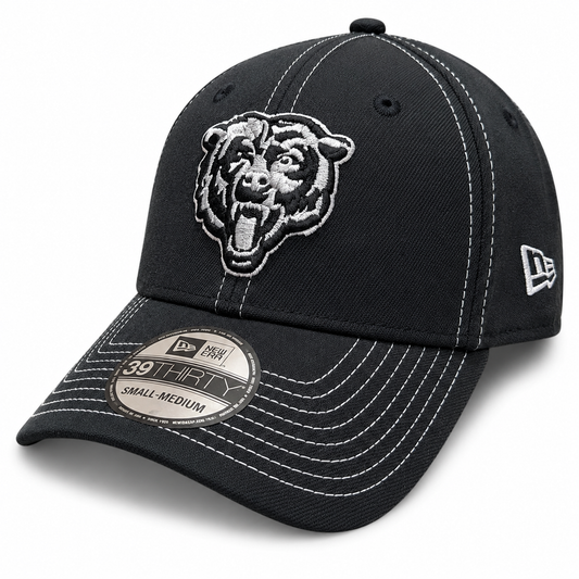 Chicago Bears New Era Black and White 39THIRTY Flex Hat