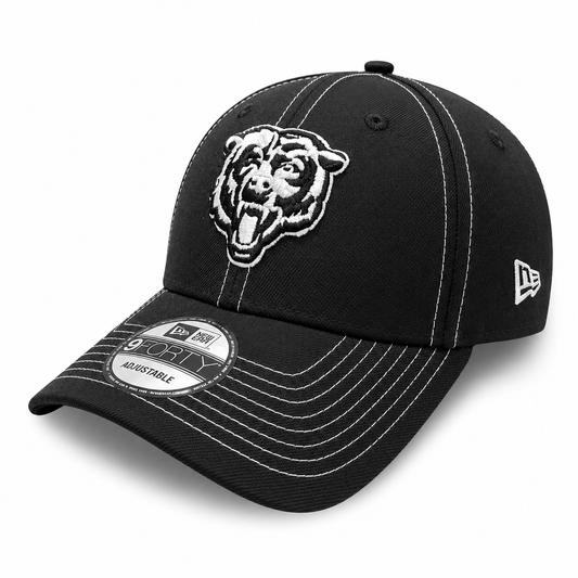 Chicago Bears New Era Navy Black and White Stitch 9FORTY Adjustable Hat