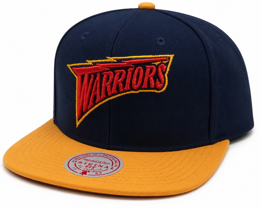 Golden State Warriors Mitchell & Ness Hardwood Classics Reload 2.0 Snapback Hat - Navy/Yellow