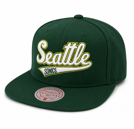 Men's Seattle Supersonics NBA Core Basic Green Script HWC Mitchell & Ness Snapback Hat
