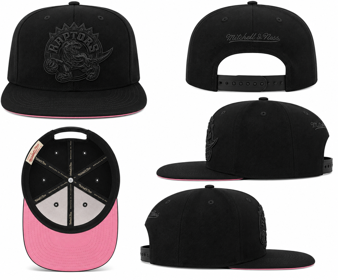 Toronto Raptors Mitchell & Ness Tonal Black Pink Moon Snapback Hat