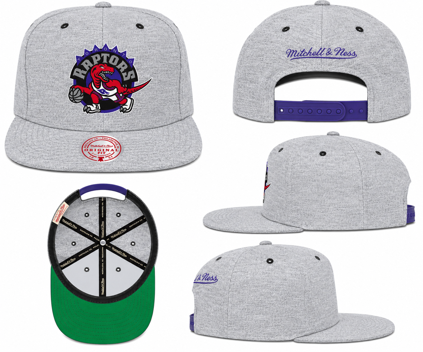 Toronto Raptors HWC Gray Heather 2.0 Mitchell & Ness Snapback Hat