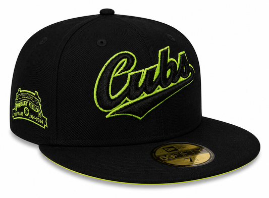 Chicago Cubs New Era Cooperstown Collection Gotham Black & Yellow 59FIFTY Fitted Hat