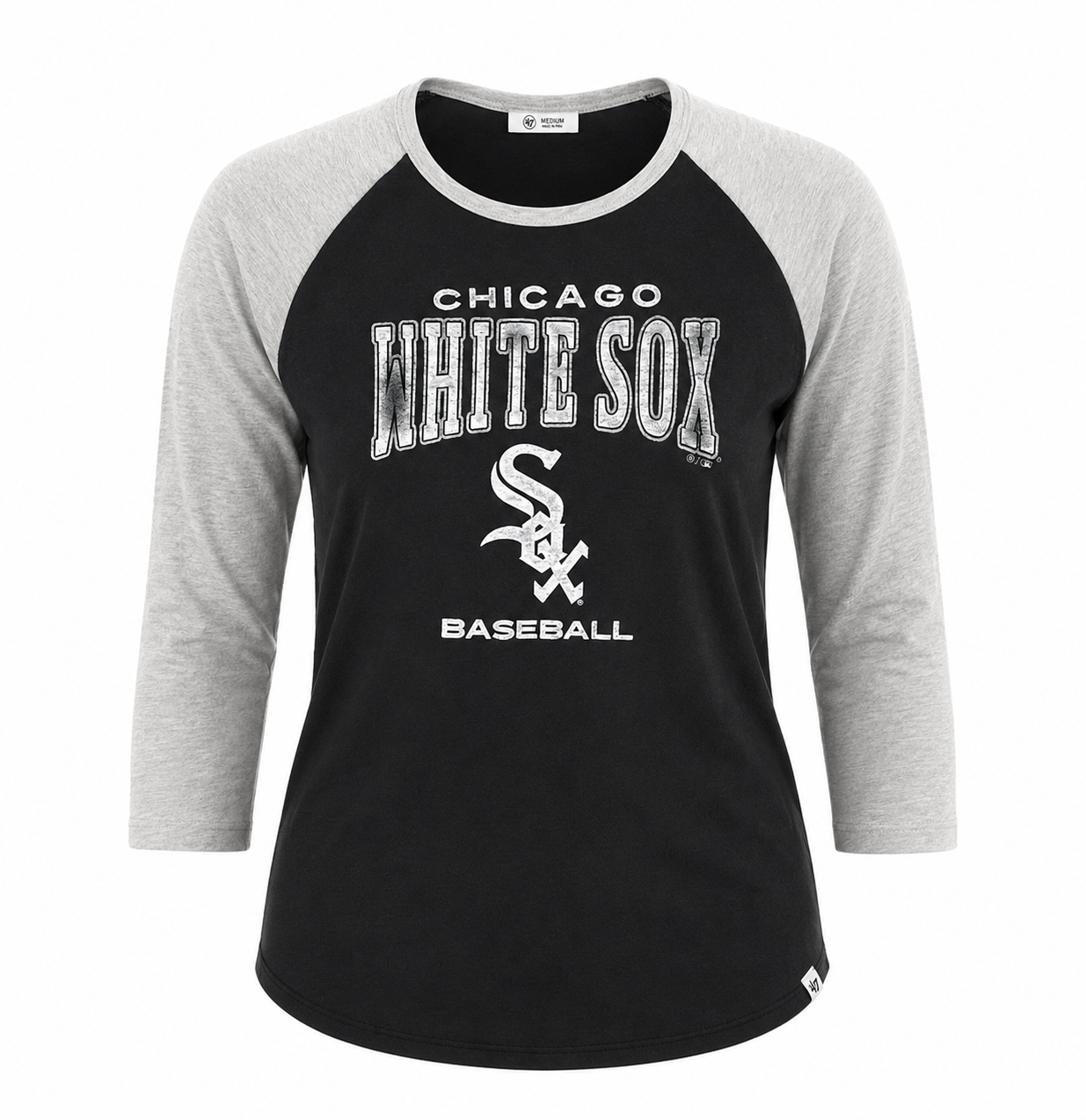 MLB Chicago White Sox Women's '47 Brand Black Heatwave Frankie Raglan 3/4 Sleeve Tee