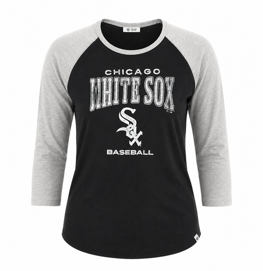 MLB Chicago White Sox Women's '47 Brand Black Heatwave Frankie Raglan 3/4 Sleeve Tee