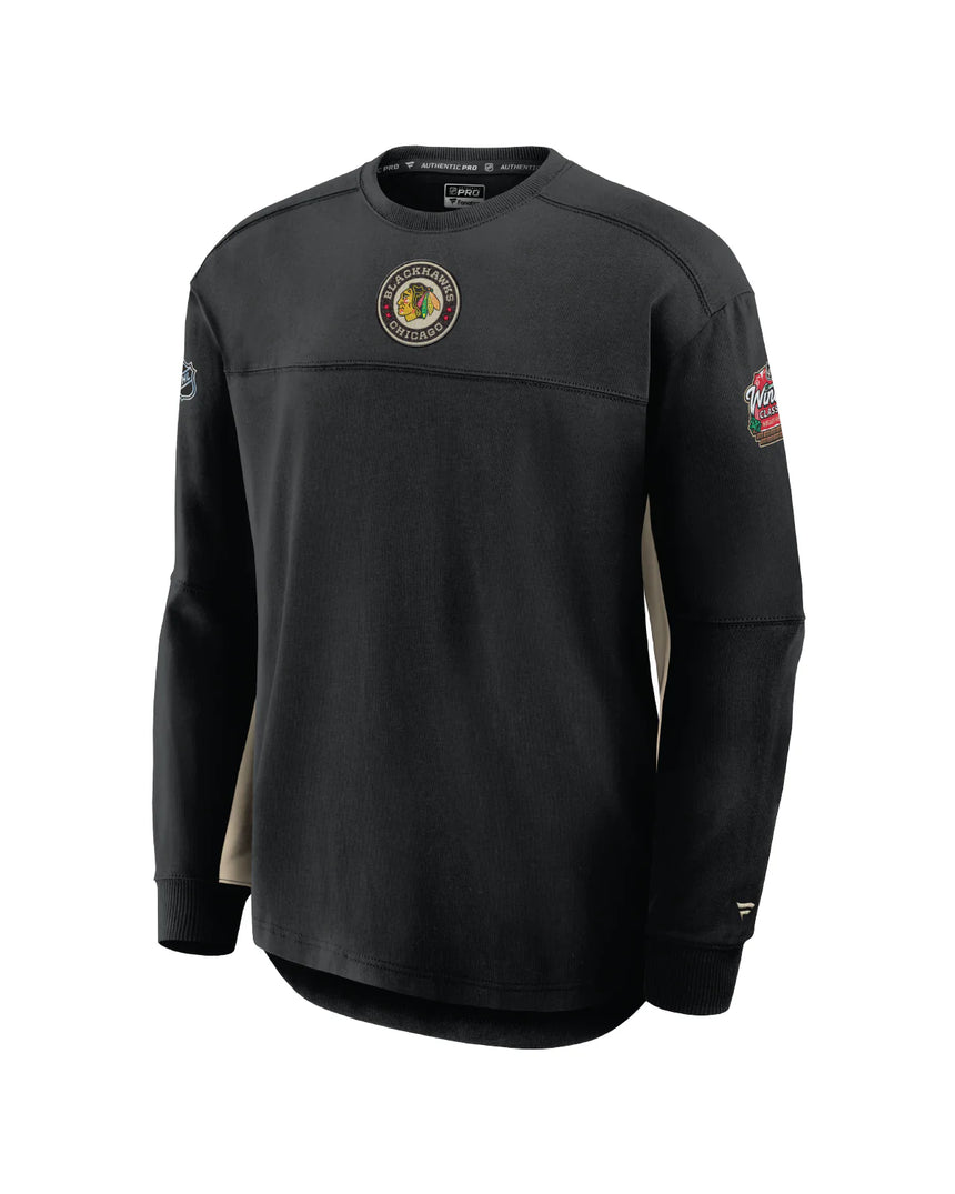 Men's Chicago Blackhawks 2025 NHL Winter Classic Fanatics Authentic Pro Black Crew Neck Long Sleeve Shirt - Pro Jersey Sports