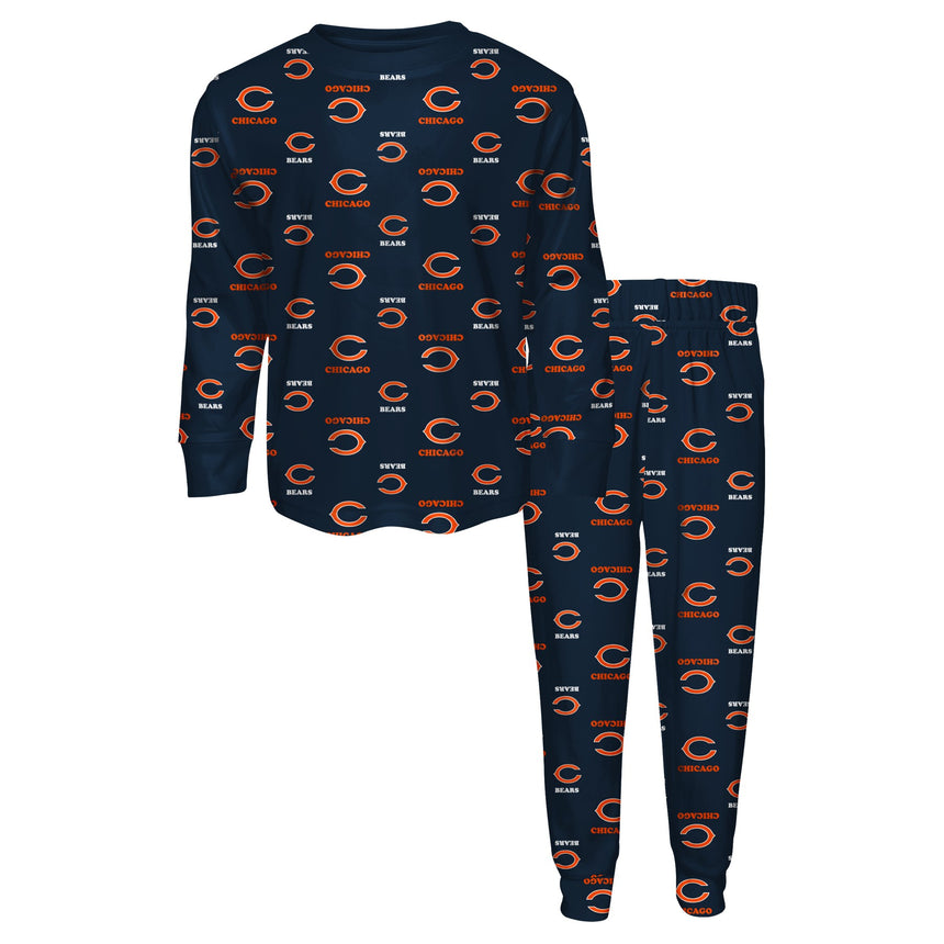 Kids Chicago Bears Child Navy Allover Print Top and Pant Pajama Set - Pro Jersey Sports