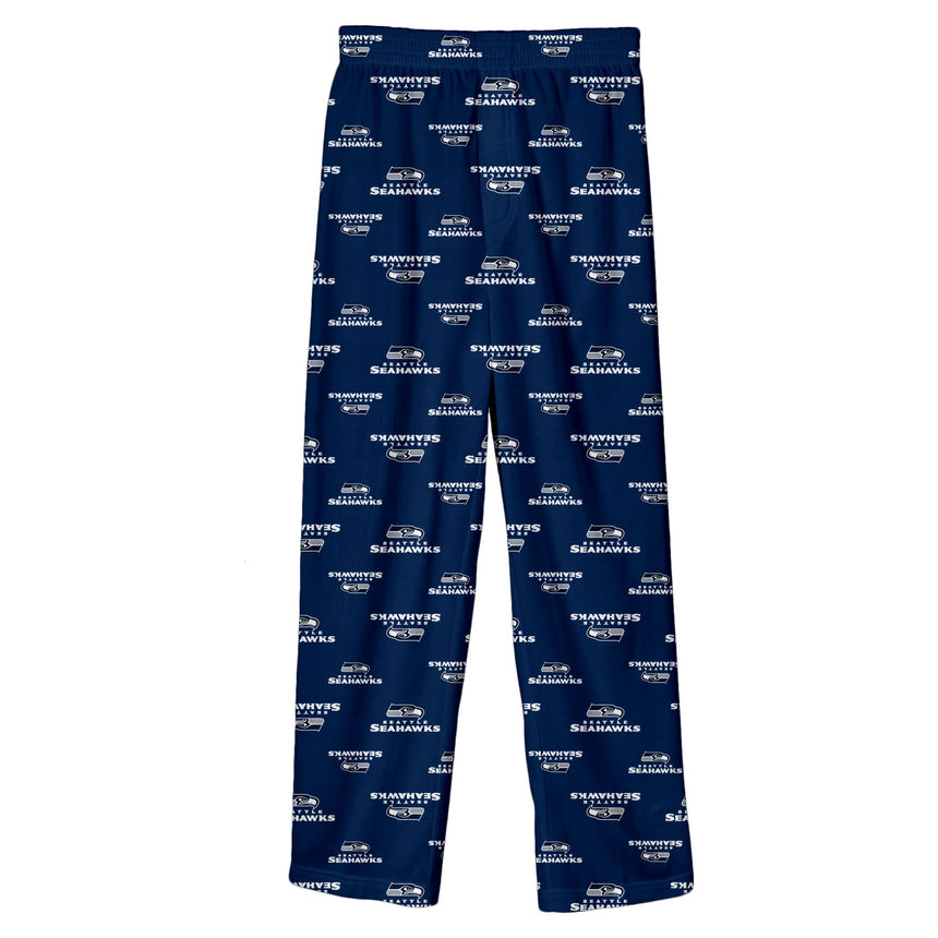 Youth Seattle Seahawks Midnight Navy Allover Logo Flannel Pajama Pants - Pro Jersey Sports
