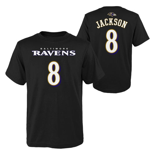 Youth Baltimore Ravens Lamar Jackson Black Mainliner Player Name & Number T-Shirt - Pro Jersey Sports
