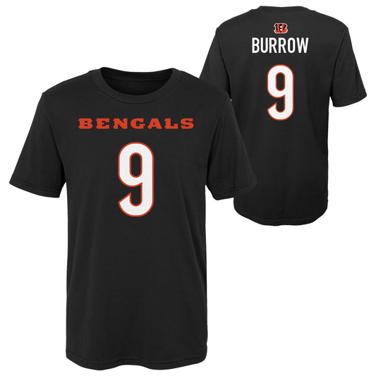 Child Joe Burrow Cincinnati Bengals Black Mainliner Player Name & Number T-Shirt - Pro Jersey Sports