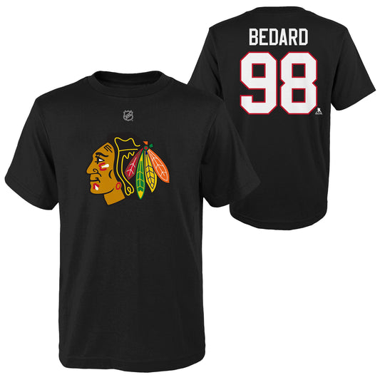 Youth Chicago Blackhawks Connor Bedard Black NHL Player Name & Number T-Shirt