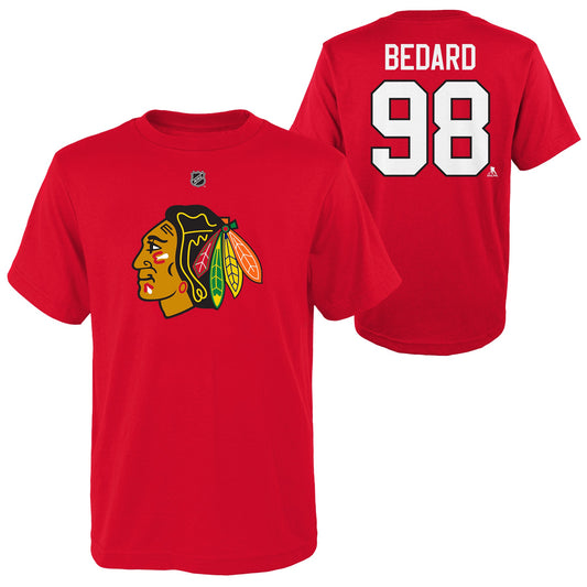 Kids Chicago Blackhawks Connor Bedard Red NHL Child Player Name & Number T-Shirt