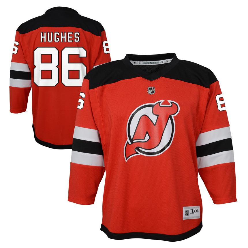 Youth New Jersey Devils Jack Hughes Red Home Premier Player Jersey - Pro Jersey Sports