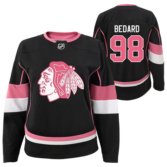 Youth Connor Bedard Chicago Blackhawks Girls Black/Pink Fashion Jersey - Pro Jersey Sports