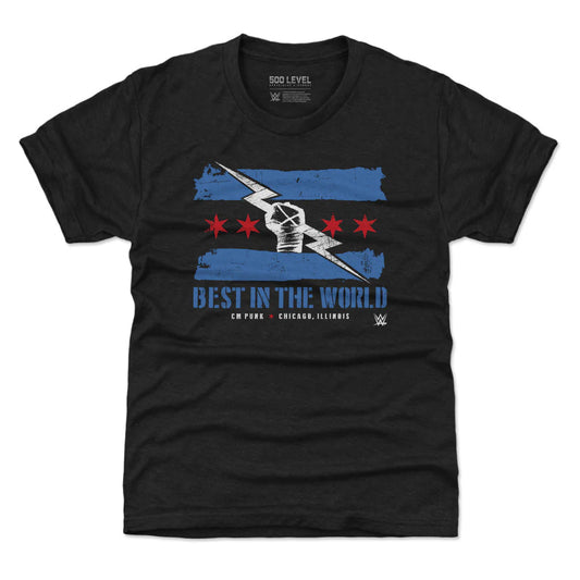 Youth WWE CM Punk Chicago Flag Tri-Blend Black T-Shirt - Pro Jersey Sports