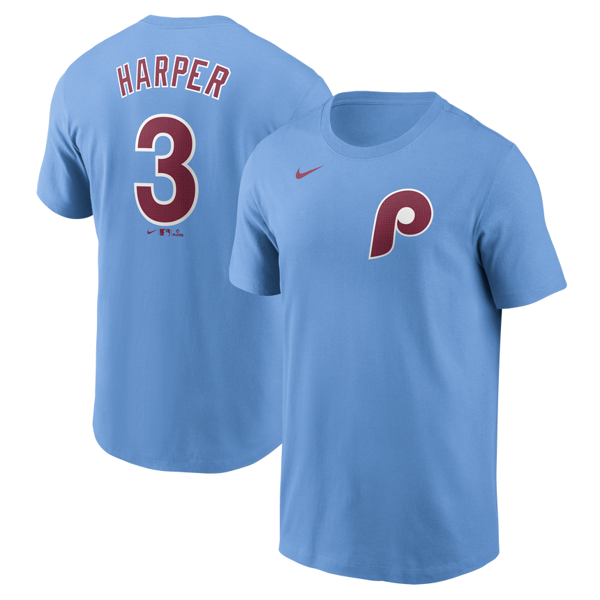 Men's Bryce Harper Philadelphia Phillies Nike Valor Blue Name and Number T-Shirt - Pro Jersey Sports