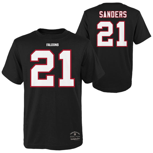 Youth Deion Sanders Atlanta Falcons Black Mitchell & Ness Retro Player Name And Number T-Shirt - Pro Jersey Sports