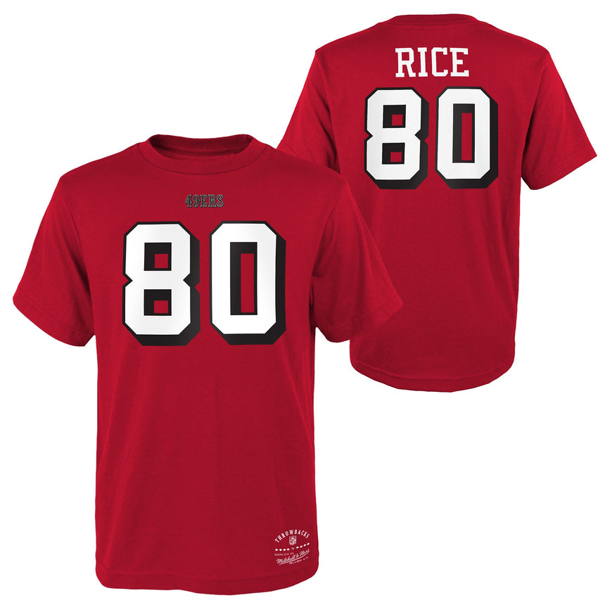 Youth Jerry Rice San Francisco 49ers Red Mitchell & Ness Retro Player Name And Number T-Shirt - Pro Jersey Sports