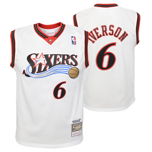 Youth Philadelphia 76ers Allen Iverson Mitchell & Ness White 2002 Hardwood Classics Swingman Jersey - Pro Jersey Sports