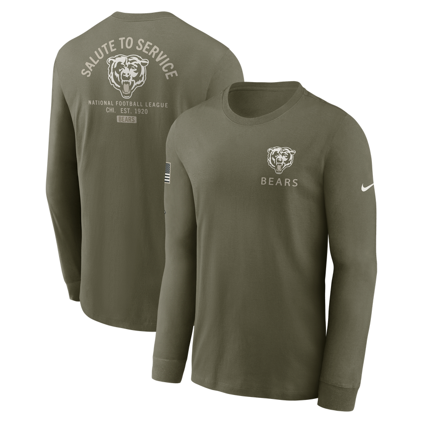 Men's Nike Chicago Bears 2025 Salute To Service Olive Green Long Sleeve T-Shirt - Pro Jersey Sports