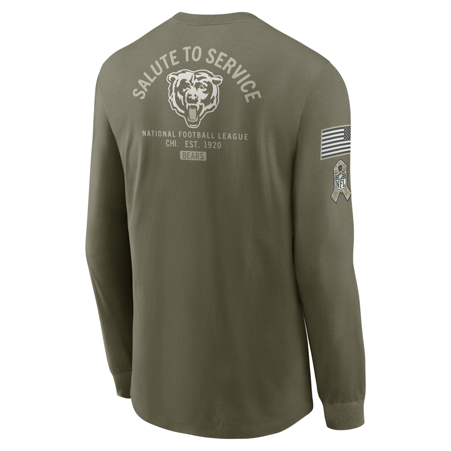 Men's Nike Chicago Bears 2025 Salute To Service Olive Green Long Sleeve T-Shirt - Pro Jersey Sports