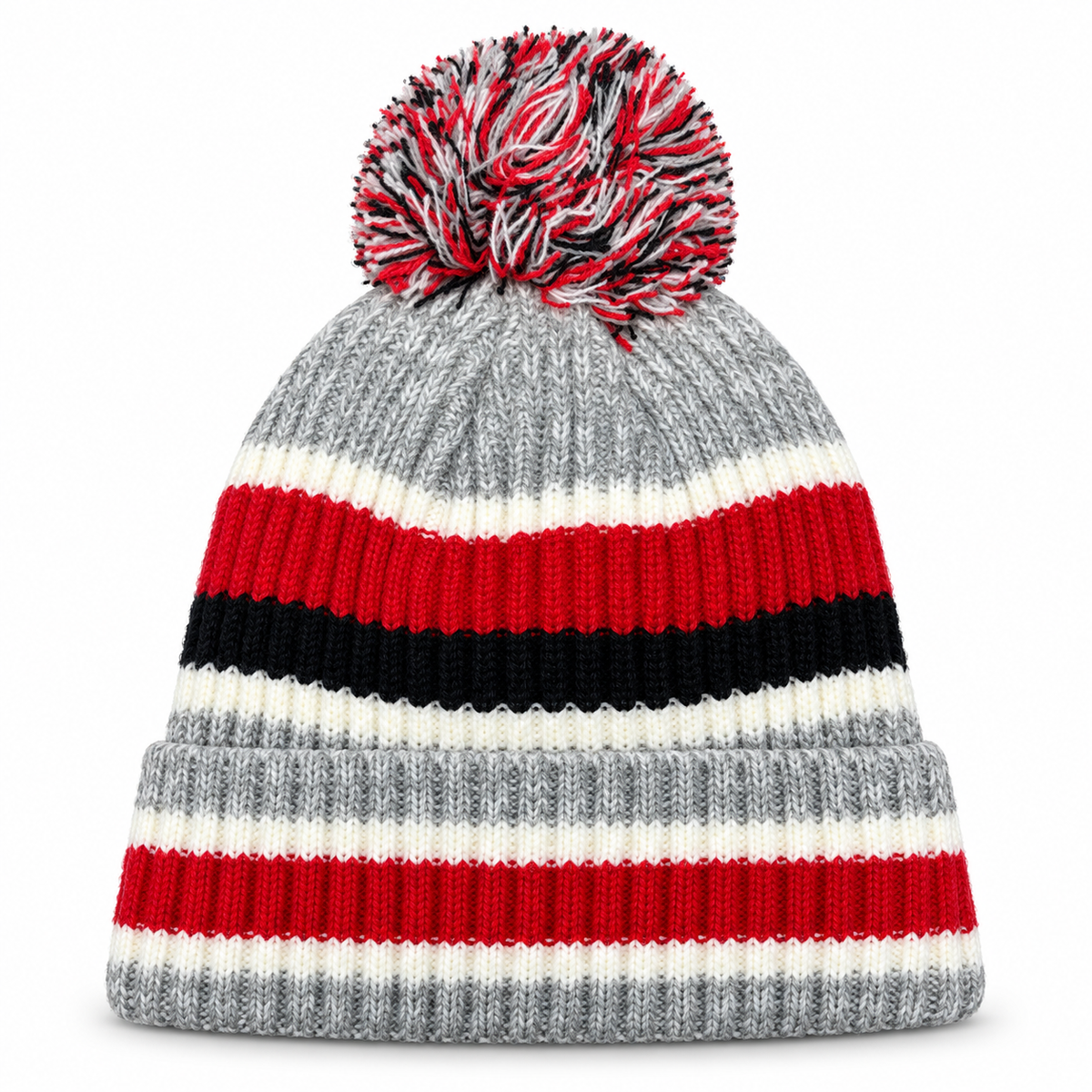 Ohio State Buckeyes New Era Knit Striped Classic Cuffed Knit Hat with Pom