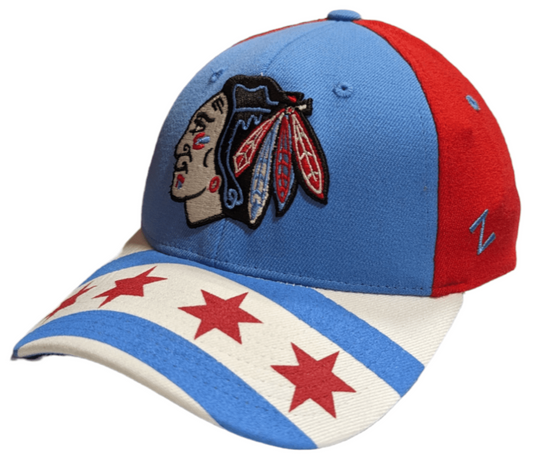 Mens NHL Chicago Blackhawks City Flag Blue/Red Zephyr Flex Hat - Pro Jersey Sports