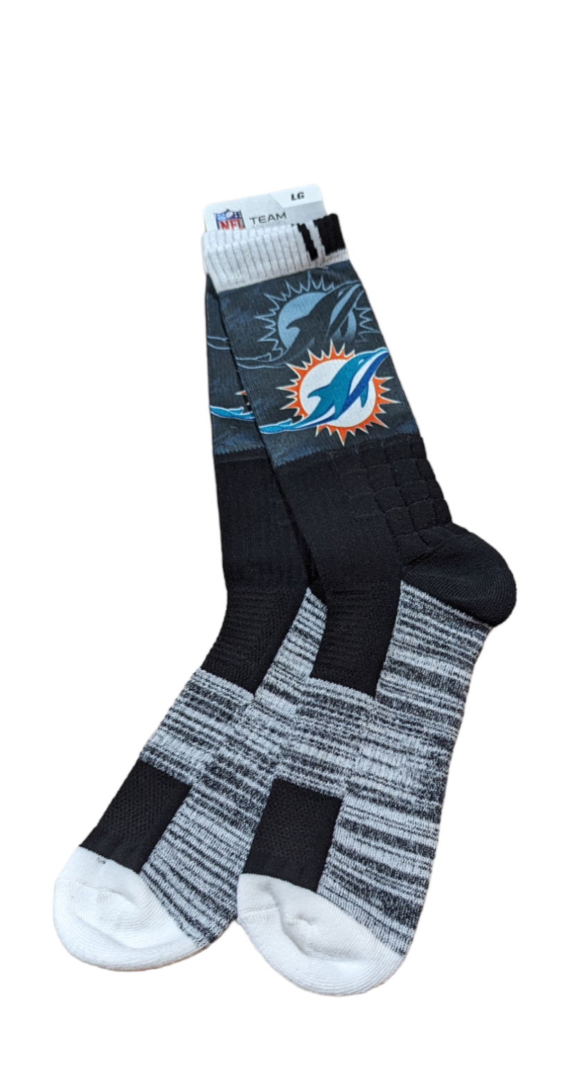 Miami Dolphins Black/Gray For Bare Feet NFL V-Curve Socks - Pro Jersey Sports