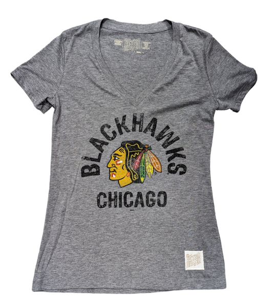 Women's Chicago Blackhawks Heather Gray Boyfriend V-Neck Tee - Pro Jersey Sports