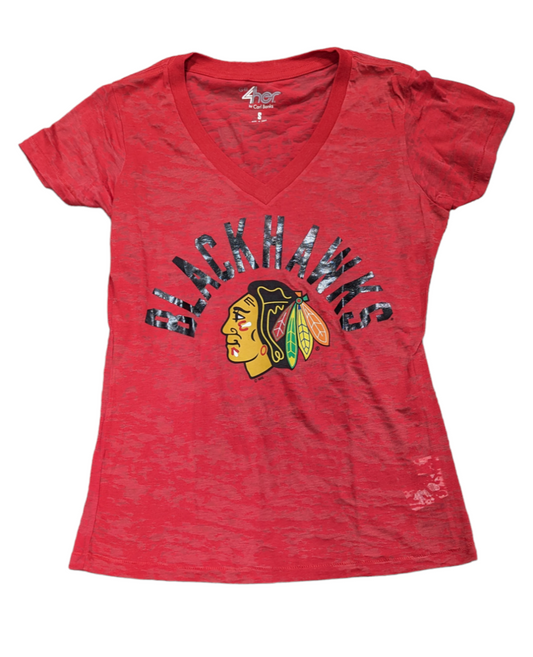 Women's Chicago Blackhawks Red G-III 4Her by Carl Banks V-Neck Burnout Tee - Pro Jersey Sports