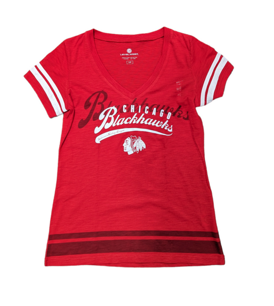 Women's Chicago Blackhawks Red LevelWear Double Take Script T-Shirt - Pro Jersey Sports