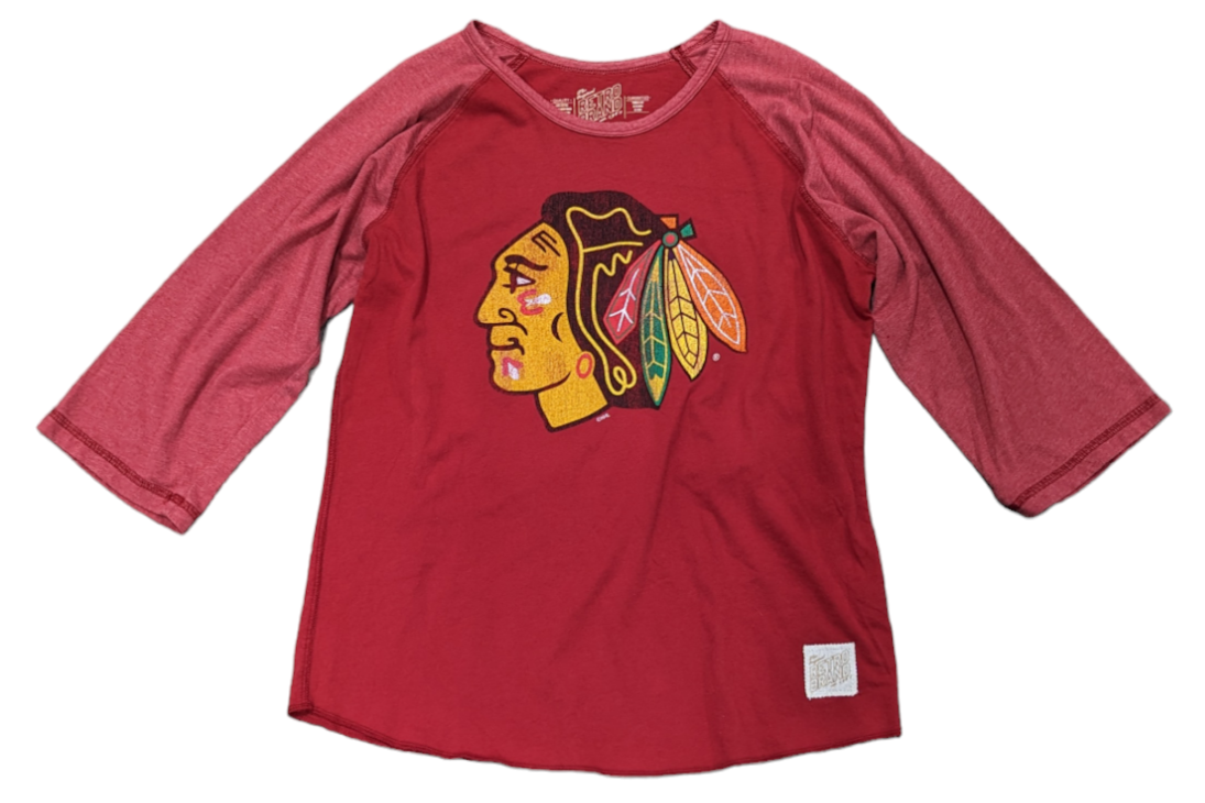 Women's Chicago Blackhawks Retro Brand Red 3/4 Sleeve Raglan Tee - Pro Jersey Sports
