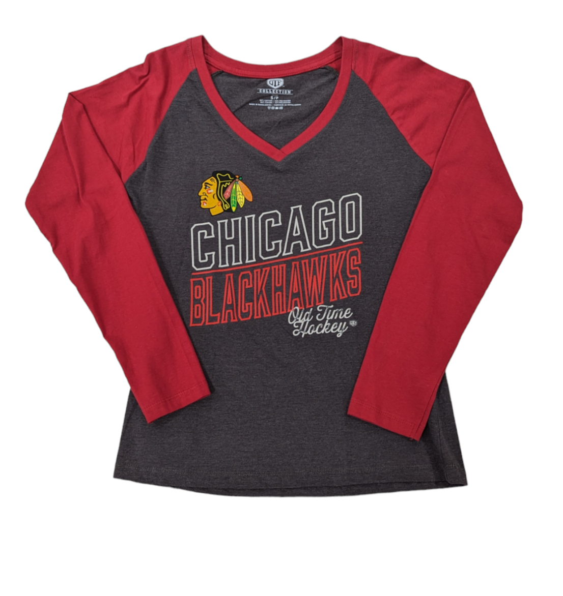 Women's Chicago Blackhawks Old Time Hockey Gray/Red Patricia Long Sleeve Tee - Pro Jersey Sports