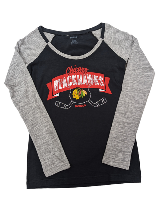 Women's Chicago Blackhawks Reebok Black Slub Long Sleeve T-Shirt - Pro Jersey Sports