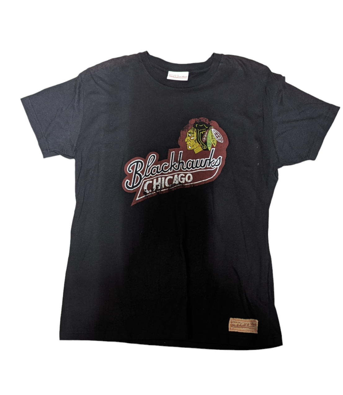 Men's Chicago Blackhawks Mitchell & Ness Black Vintage Metro Fit Short Sleeve Tee - Pro Jersey Sports