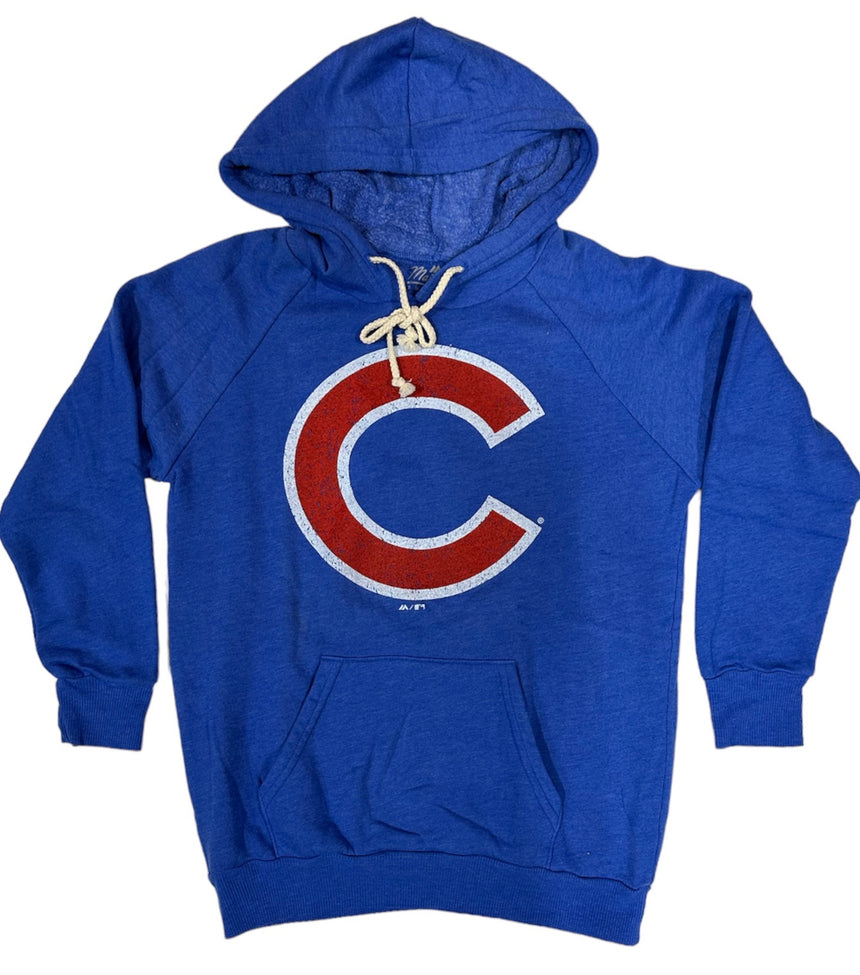 Men's Chicago Cubs Distressed Logo Pullover Hoodie By Majestic Threads - Pro Jersey Sports