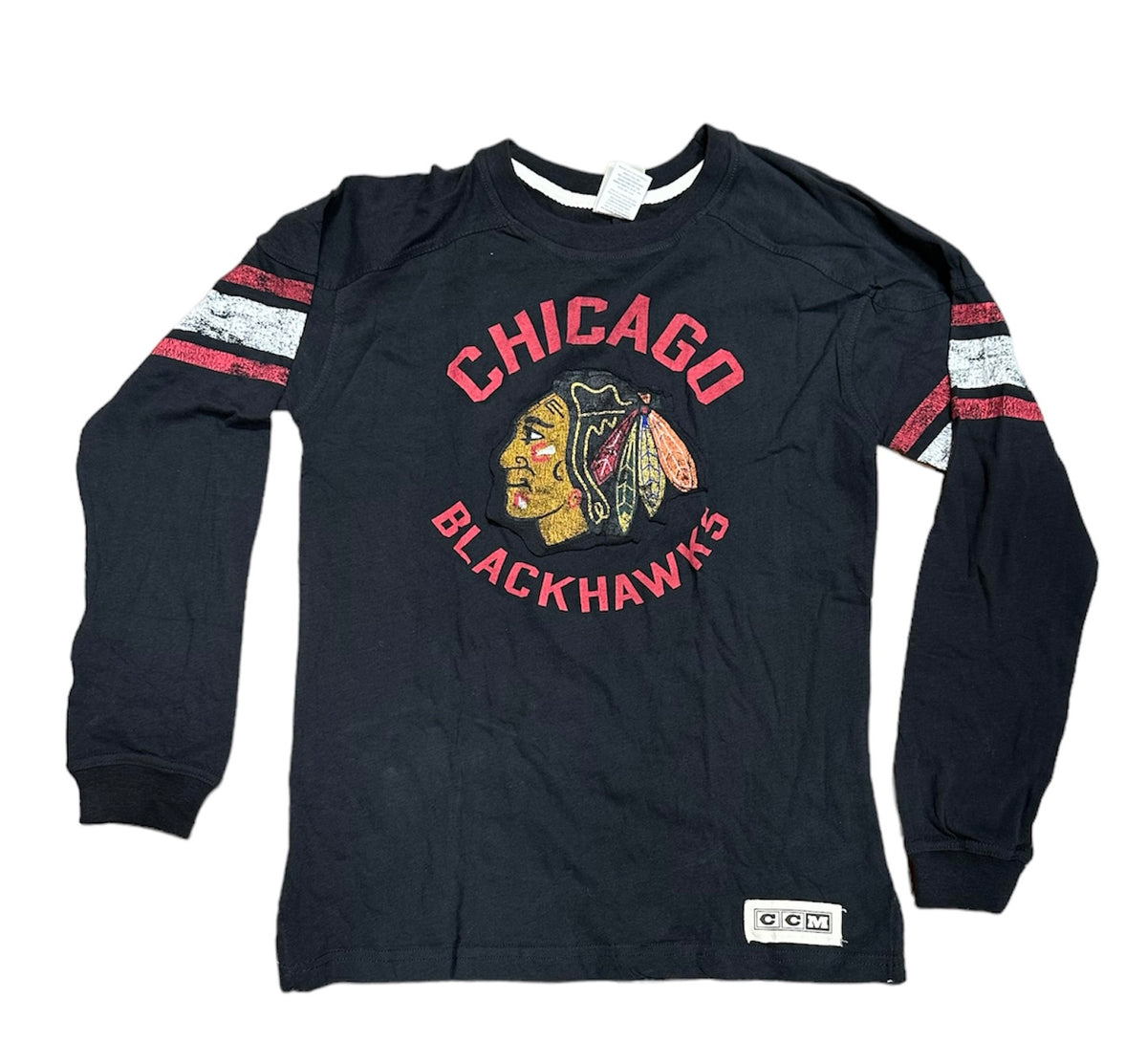 Youth Chicago Blackhawks CCM Black Vintage Long Sleeve Tee - Pro Jersey Sports