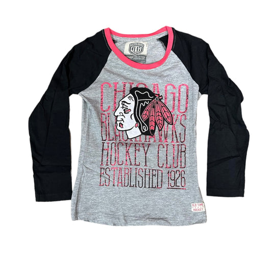 Youth Girls Chicago Blackhawks Harmony Crewneck L/S T-Shirt By Old Time hockey