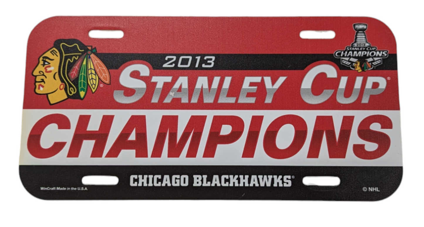 Chicago Blackhawks 2013 Stanley Cup Champions Plastic License Plate - Pro Jersey Sports