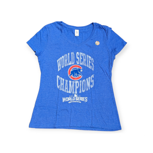 Womens Chicago Cubs 2016 World Series Champions Double Arch V Neck Tee