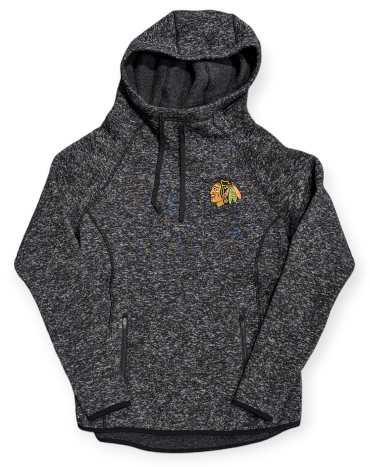 Women's Chicago Blackhawks Antigua Heathered Black Recruit Pullover Sweater - Pro Jersey Sports