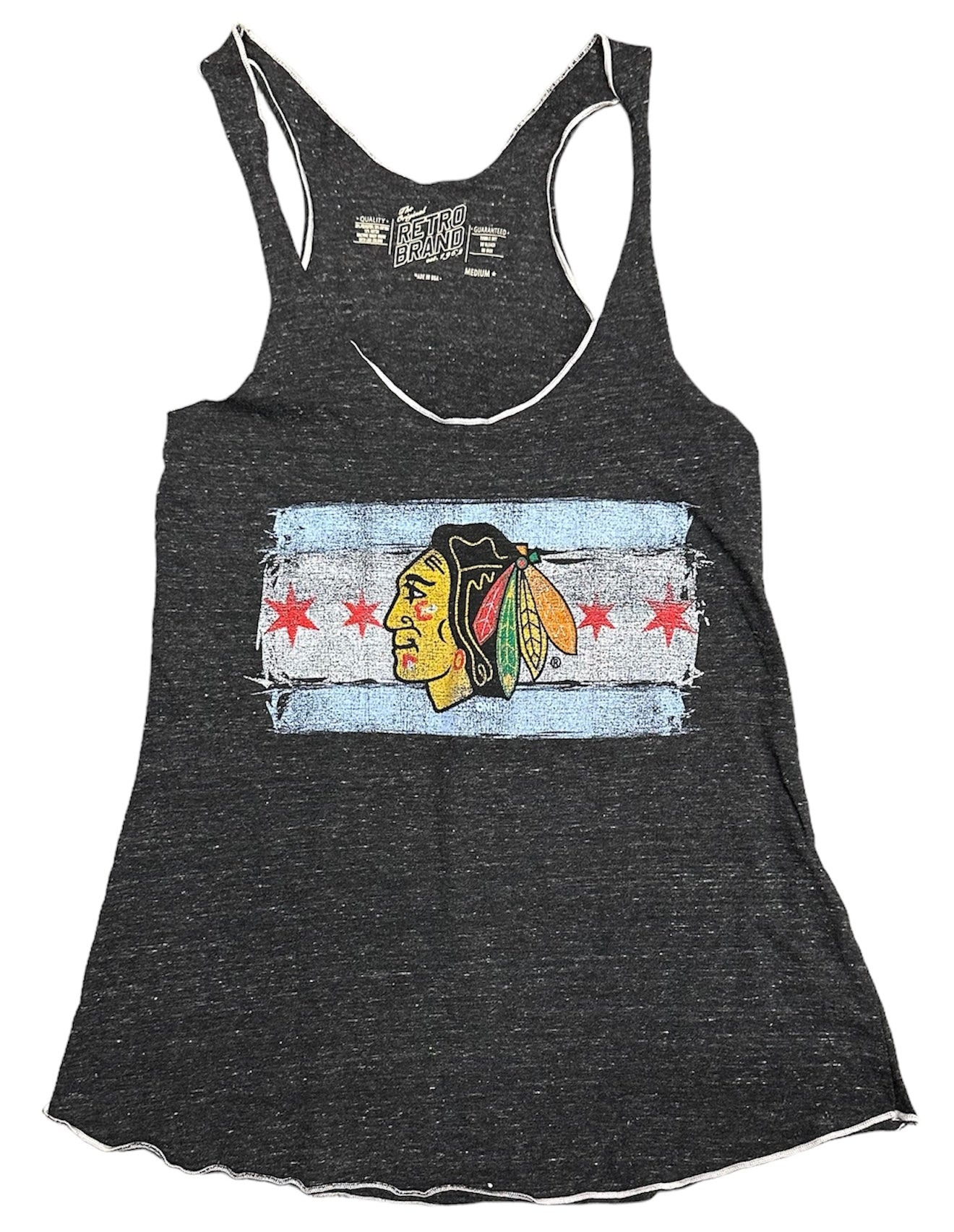 Women's Chicago Blackhawks Chicago Flag Heather Black Edge Tank Top - Pro Jersey Sports
