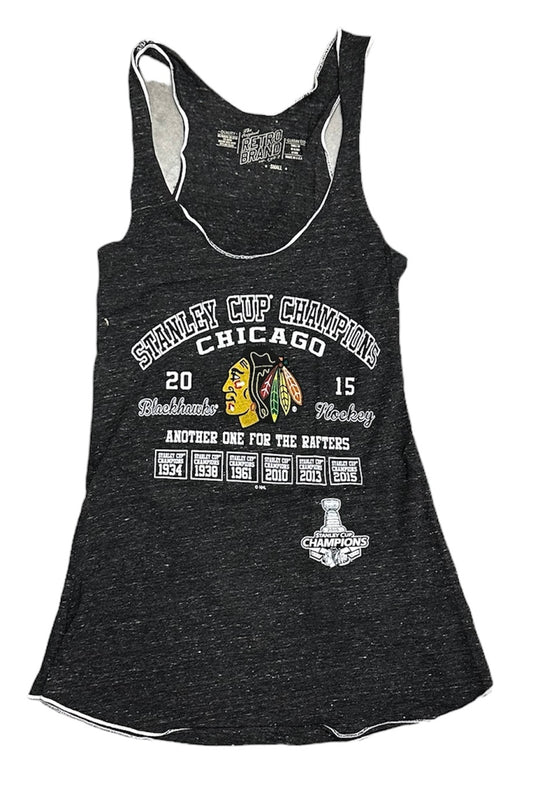 Women's Chicago Blackhawks 2015 Stanley Cup Champs Banner Marrow Edge Tank Top - Pro Jersey Sports